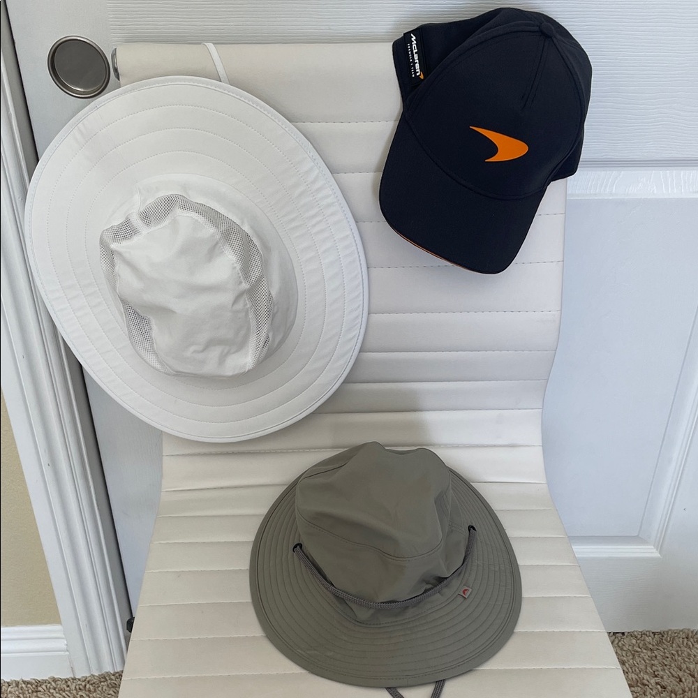 White and Gray Sun Hats with Black Cap